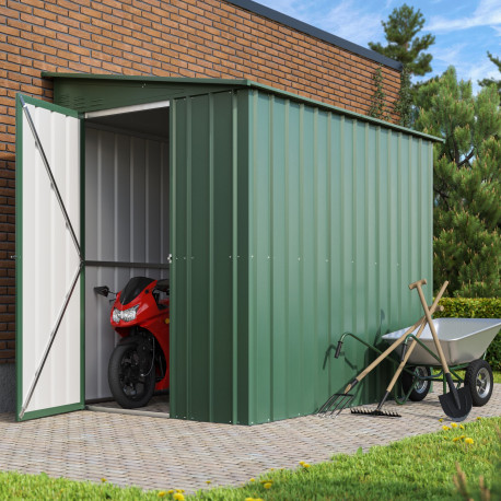 Domek ogrodowy przyścienny ze stali 1,44x2,34m zielony - Globel
