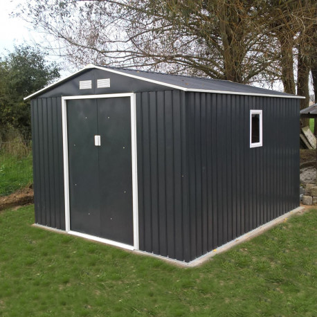 Metalowy domek narzędziowy PLUS 2,8x3,2m szary antracytowy + zestaw kotw mocujących - X-METAL