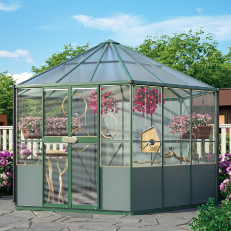 Woliera w kolorze szmaragdowym 9 m² z aluminium i poliwęglanu 6 mm Circus - Vitavia