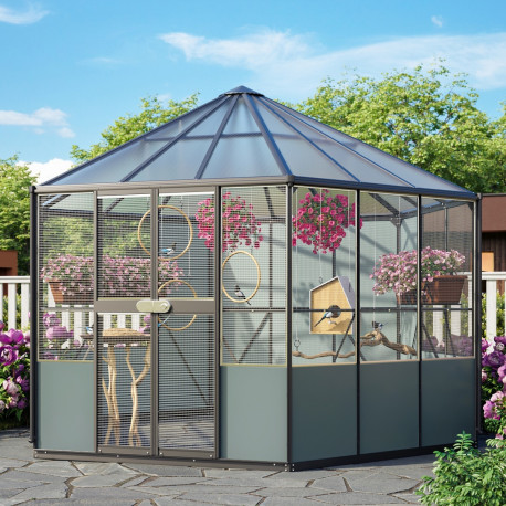 Woliera w kolorze czarnym 9 m² z aluminium i poliwęglanu 6 mm Circus - Vitavia
