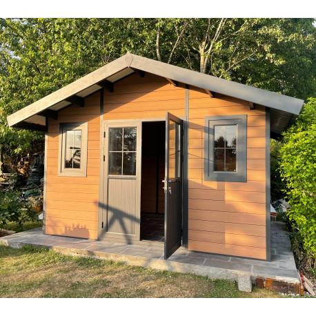 Domek ogrodowy z drewna kompozytowego 28 mm brązowy 384x279 cm PREMIUM - Woodlife Garden
