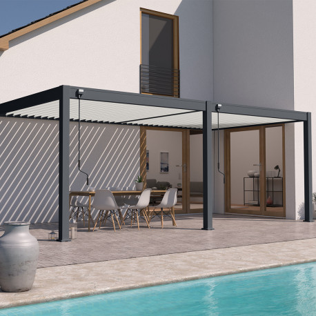 Aluminiowa pergola bioklimatyczna Ombrea VS 3x6 m antracytowo-szara, białe lamele