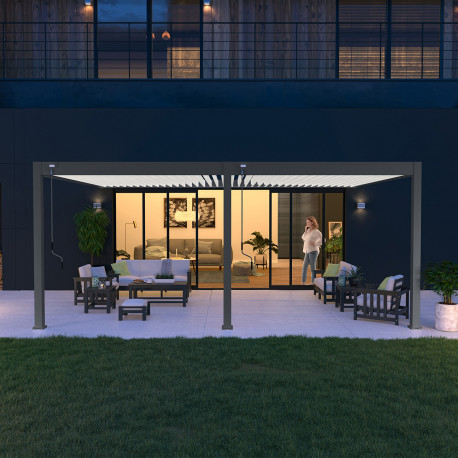 Przyścienna pergola bioklimatyczna z aluminium 4x6 m szary antracyt - białe lamele Ombrea VS