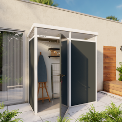 Domek ogrodowy modułowy 2x1m antracytowy z białymi profilami + podstawa - Everbox