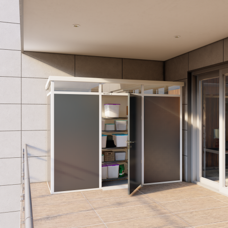 Domek ogrodowy modułowy 3x1m antracytowy z białymi profilami + podstawa - Everbox