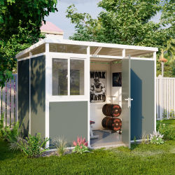 Domek ogrodowy modułowy 3x2 m antracytowy z białymi profilami + podstawa - Everbox
