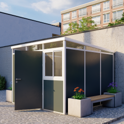 Domek ogrodowy modułowy 3x3 m antracytowy z białymi profilami + podstawa - Everbox