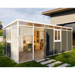 Domek ogrodowy modułowy antracytowy z białymi profilami 6x3 m + podstawa - Everbox