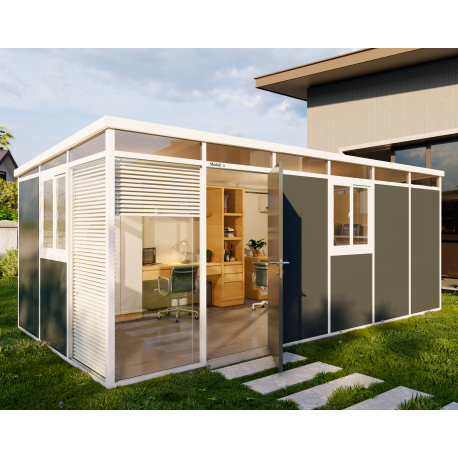 Domek ogrodowy modułowy antracytowy z białymi profilami 6x3 m + podstawa - Everbox