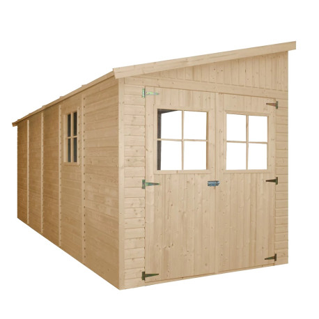 Przyścienny domek ogrodowy 201x493 cm - baliki 17 mm - podłoga w zestawie - Timbela