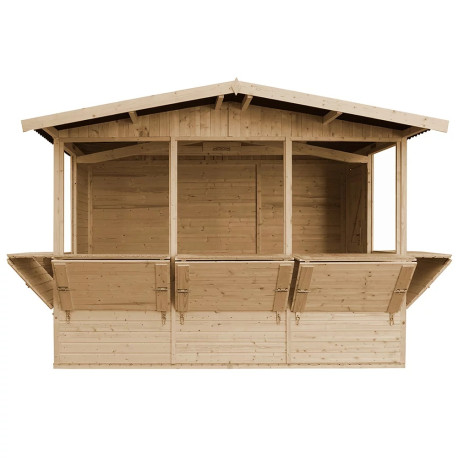 Drewniany domek handlowy 6 m² - baliki 17 mm - 5 okien - Timbela