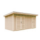 Domek ogrodowy 12 m² z nieimpregnowanego w kolorze Redwood Red - panele LP® SmartSide® - dwoje drzwi - Timbela
