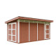Domek ogrodowy 12 m² z nieimpregnowanego w kolorze Redwood Red - panele LP® SmartSide® - dwoje drzwi - Timbela