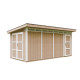 Domek ogrodowy 12 m² z nieimpregnowanego w kolorze Terra Brown - panele LP® SmartSide® - dwoje drzwi - Timbela