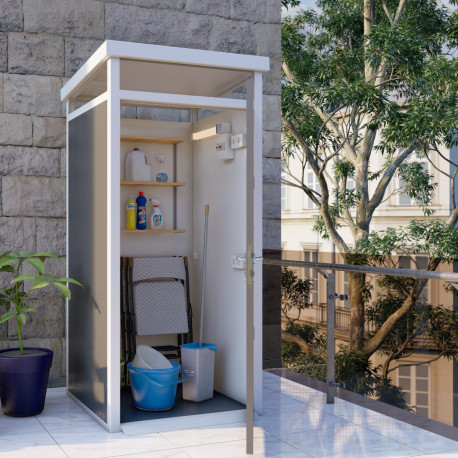 Domek ogrodowy modułowy szary 1x1 m z białymi profilami + podstawa - Everbox
