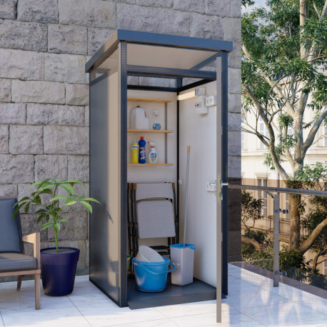 Domek ogrodowy modułowy szary 1x1 m z czarnymi profilami + podstawa - Everbox