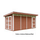Domek ogrodowy 12 m² z nieimpregnowanego w kolorze Redwood Red - panele LP® SmartSide® - dwoje drzwi - Timbela