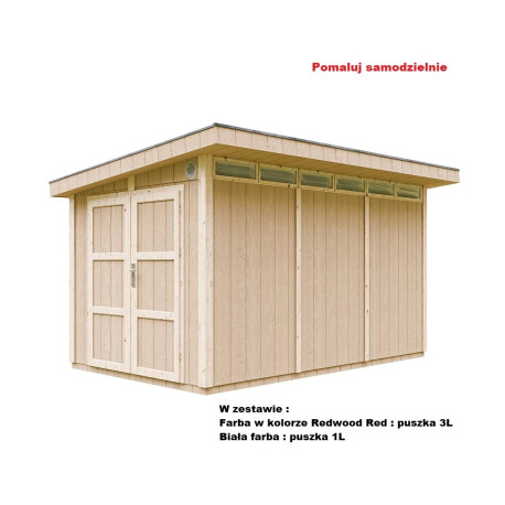 Domek ogrodowy 9 m² z nieimpregnowanego w kolorze Redwood Red - panele LP® SmartSide® - podwójne drzwi - Timbela