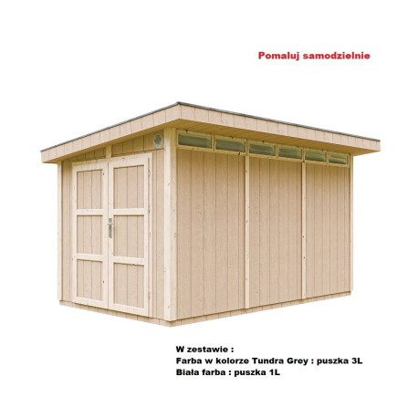 Domek ogrodowy 9 m² z nieimpregnowanego w kolorze Tundra Grey - panele LP® SmartSide® - podwójne drzwi - Timbela
