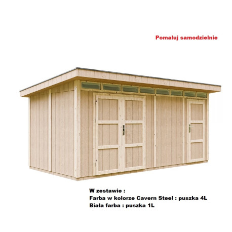 Domek ogrodowy 12 m² z nieimpregnowanego w kolorze Cavern Steel - panele LP® SmartSide® - dwoje drzwi - Timbela