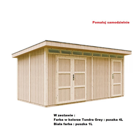 Domek ogrodowy 12 m² z nieimpregnowanego w kolorze Tundra Grey - panele LP® SmartSide® - dwoje drzwi - Timbela