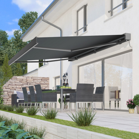 Markiza elektryczna 300x250cm LEDY antracytowa tkanina poliestrowa - X-METAL