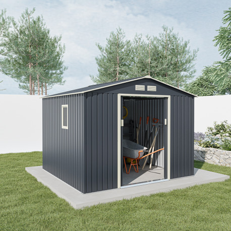 Metalowy domek narzędziowy PLUS 2,7x2,5m szary antracytowy + zestaw kotw mocujących - X-METAL