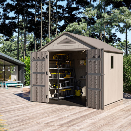 Domek Ogrodowy HDPE Sunlife 6,15m² kremowo-brązowy + podłoga w zestawie - JOBU