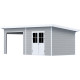 Domek ogrodowy z drewna kompozytowego + taras 28mm jasnoszary 16,8m² PREMIUM dach jednospadowy - Woodlife Garden