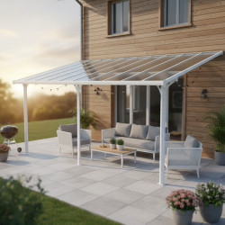 Pergola przyścienna regulowana 3,05x6,18m z aluminium w kolorze białym - X-METAL