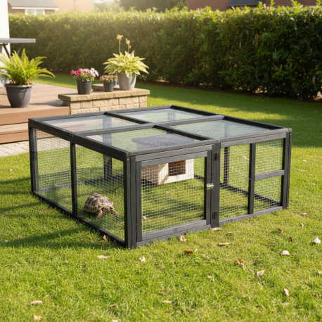 Zewnętrzny wybieg dla żółwi - 120x110x50 cm - z drewnianym schronieniem - Shelty Pet