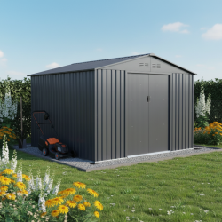 Metalowy domek narzędziowy FIRST 2,6x3,1m szary antracytowy + zestaw kotw mocujących - X-METAL