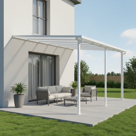 Pergola przyścienna regulowana 4x4,34m z aluminium w kolorze białym - X-METAL