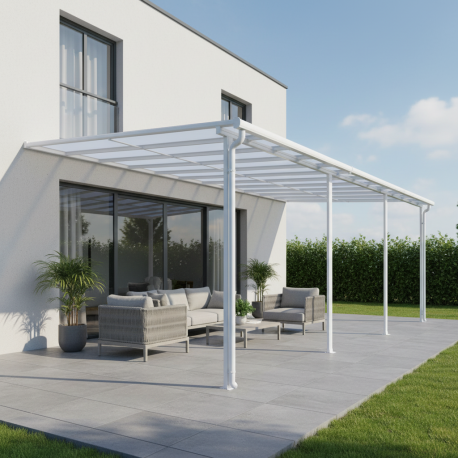 Pergola przyścienna regulowana 4x9,85m z aluminium w kolorze białym - X-METAL