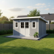 Domek ogrodowy z drewna kompozytowego 28 mm jasnoszary 386x386 cm PREMIUM dach jednospadowy - Woodlife Garden
