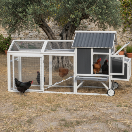Kurnik z certyfikowanego drewna FSC 224x81x107 cm przeznaczony dla 4 do 6 kur - dach z PVC - Shelty Pet