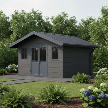 Domek ogrodowy z drewna kompozytowego 28mm ciemnoszary i antracytowy 384x384cm PREMIUM - Woodlife Garden