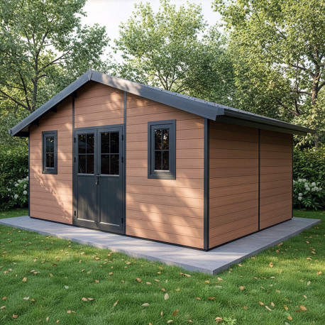 Domek ogrodowy z drewna kompozytowego 28 mm brązowy 498x386 cm PREMIUM - WoodLife Garden
