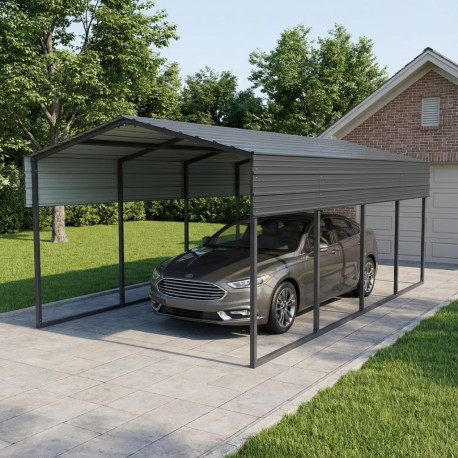 Wiata garażowa ze stali ocynkowanej 3,6x6m antracytowa – X-METAL