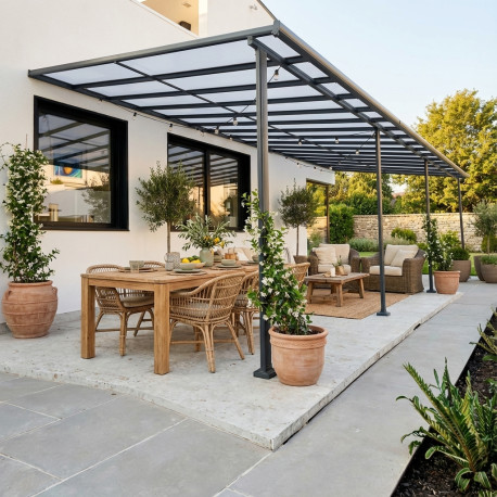 Pergola przyścienna regulowana 4x9,85m z aluminium w kolorze szaro-antracytowym - X-METAL