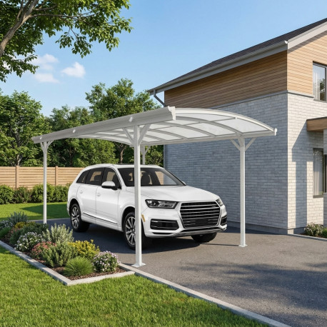 Wiata garażowa z aluminium i poliwęglanu 6mm biała 3x4,34 m - X-METAL