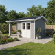 Domek ogrodowy + taras z drewna kompozytowego 28 mm jasnoszary 15 m² PREMIUM - Woodlife Garden