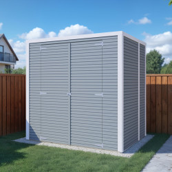 Domek ogrodowy Fineline 2 z drewna w kolorze jasnoszarym 2,1x1,6m - panele 18mm - Bertilo