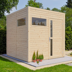 Domek ogrodowy Cubus 2 z nieobrobionego drewna 2,26x2,34m z podłogą - panele 19mm - Bertilo