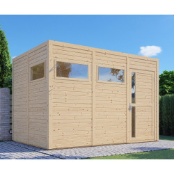 Domek ogrodowy Cubus 3 z nieobrobionego drewna 3,37x2,34m z podłogą - panele 19mm - Bertilo