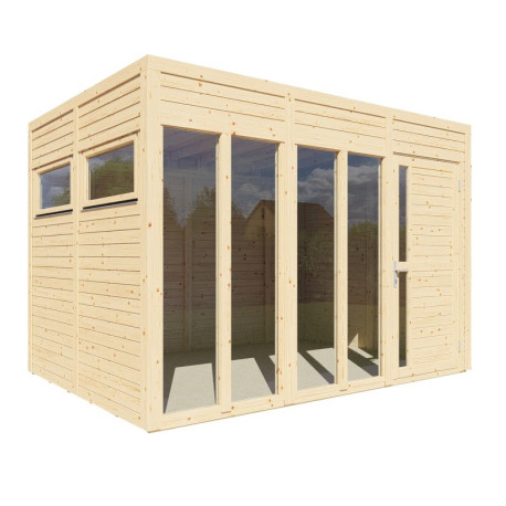 Biuro ogrodowe Cubus 3 z nieobrobionego drewna 3,37x2,34m z podłogą - panele 19mm - Bertilo