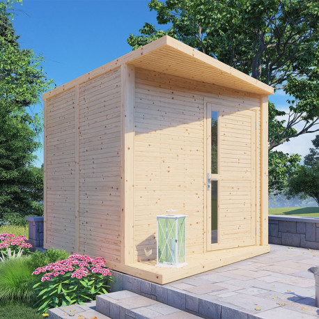 Domek ogrodowy Concept z nieobrobionego drewna 2,3x2,97m z podłogą - panele 18mm - Bertilo