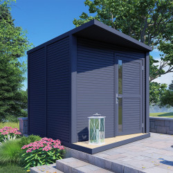 Domek ogrodowy Concept z drewna w kolorze szarym antracytowym 2,3x2,97m z podłogą - panele 18mm - Bertilo