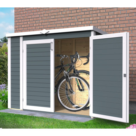 Szafa ogrodowa Multibox 3 z drewna w kolorze szarym antracytowym 2x0,8m z podłogą - panele 14mm - Bertilo
