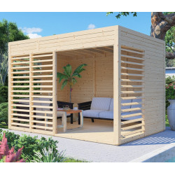 Altana ogrodowa Pool House 2 z nieobrobionego drewna 3,37x2,34m z podłogą - panele 19mm - Bertilo